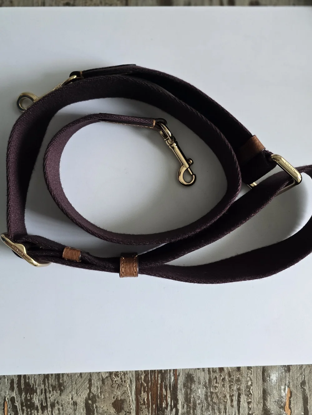 NWOT Authentic Coach Brown and Tan Crossbody Strap with Gold Hardware